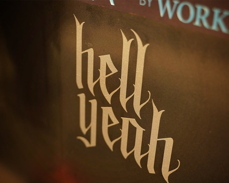 silver sparkle vinyl decal that reads hell yeah