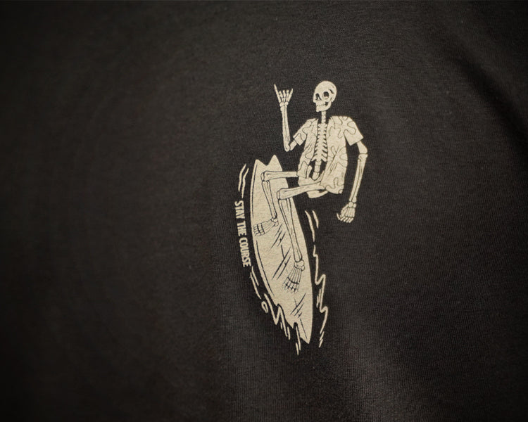 Skeleton surfing on a black background