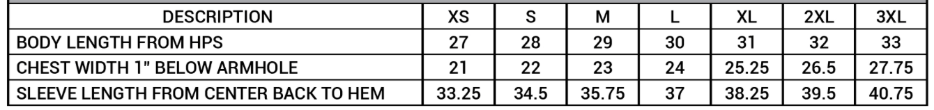 Align Performance Hoodie Size Chart
