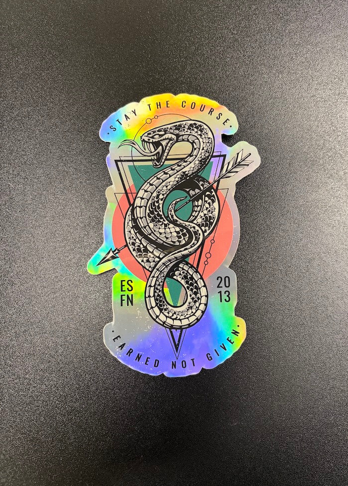 Holographic sticker with snake design on a black background