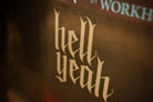 silver sparkle vinyl decal that reads hell yeah