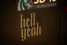 silver sparkle vinyl decal that reads hell yeah