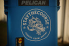 Blue Pelican cooler with 'Stay The Course' logo and motivational quote.