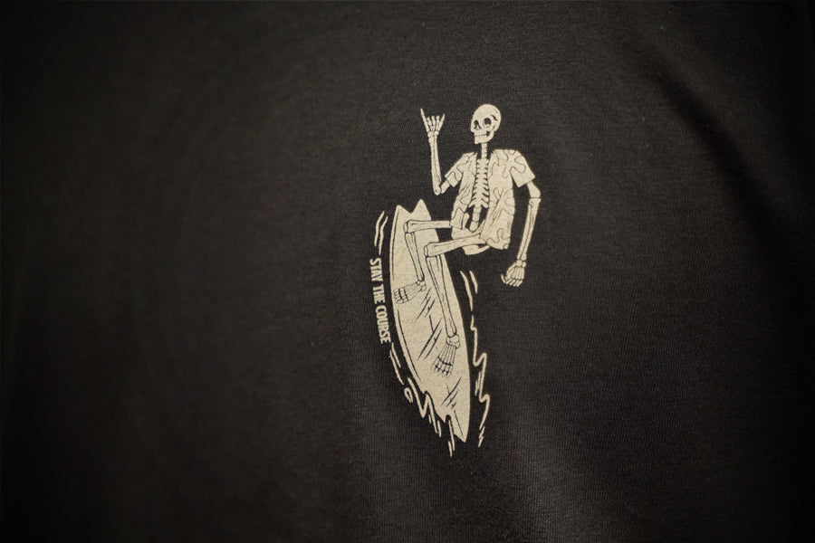 Skeleton surfing on a black background