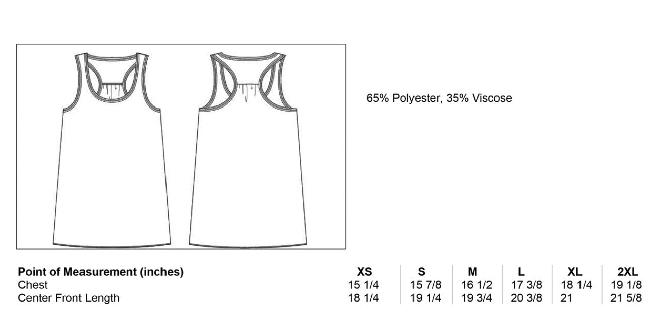 Women's Murdered Racerback Tank Size Chart